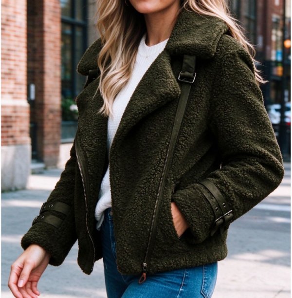 Women's Zipper Jacket Regular Solid Colored Daily Basic Wine Army Green Brown / Loose